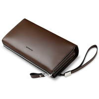 Dompet Clutch kulit sapi panjang kustom profesional tempat kartu ritsleting pria dompet bisnis tas ponsel untuk pria