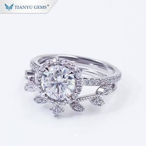 Tianyu อัญมณีเครื่องประดับทอง18K แบบกำหนดเองขนาด7.0มม. ทรงกลมตัดเพชรโมอิสซาไนต์แหวนหมั้น - Product Image 3