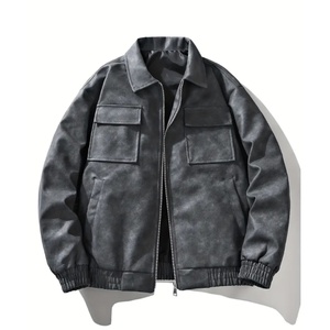 Chaqueta de Cuero PU de Alta Gama para Hombre, Estilo Moderno, Solapa Holgada, Logotipo Personalizable, Chaqueta de Otoño con Tinte Anudado en la Parte Delantera, Fabricante - Product Image 3