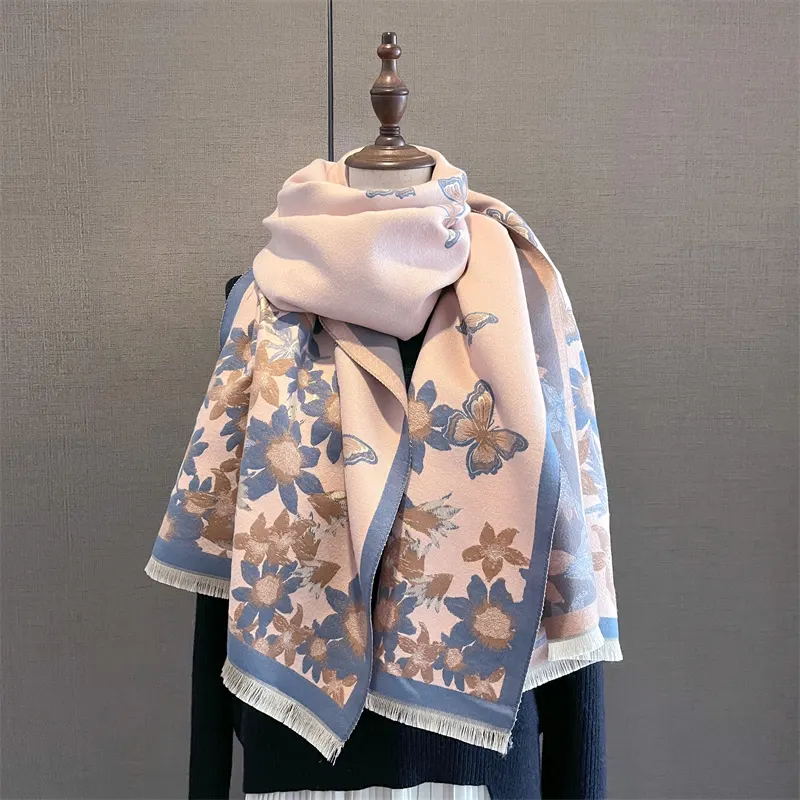 High Quality New Butterfly Pattern Cashmere Scarves Winter Warm Pashmina Shawl For Ladies Double Sided Shawls Wraps Stoles Scarf