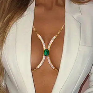 Wholesale Geometric Gold Sliver Tone Diamond Body Chain Club Party Accessories Sexy Rhinestone Chest Bra Chain Jewelry
