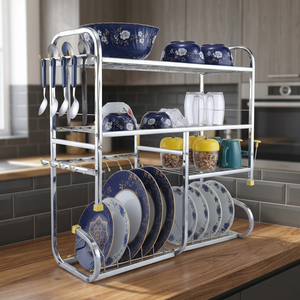 3 Tier Metal Dish <b>Rack</b> Kitchen Storage Organizer with Utensil Holder Standing Bowl <b>Plate</b> <b>Rack</b> - Product Image 5