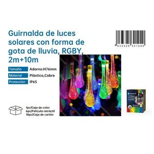 Tila Led Solar Water Drop 2m+10m Rgb Colorful Outdoor <b>String</b> Lights - Product Image 2