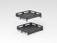 Panier coulissant en métal gris à deux niveaux pour armoire de cuisine avec poignées latérales et rails coulissants
