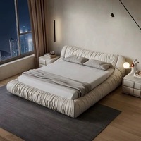 Couverture moderne en tissu de cuir véritable Cadre de lit et tête de lit King Size