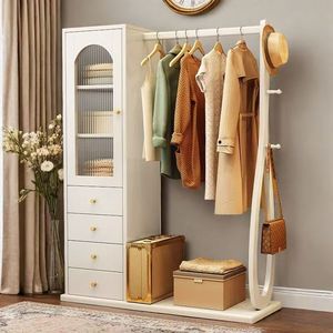 Perchero de madera maciza con cajones de almacenamiento y barra para colgar ropa, para organizar la ropa del dormitorio, acabado en nogal - Product Image 3