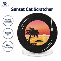 Griffoir pour chat en vinyle avec base rotative, motif montagne enneigée au centre, tapis à gratter pour chats