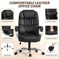Chaise de bureau exécutive en cuir, dossier haut, accoudoirs ergonomiques, pivotante, hauteur réglable, design moderne