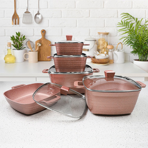 Ensemble de casseroles en aluminium coulé durable antiadhésif, ensemble de casseroles roses antiadhésives rectangulaires, ensemble de 10 ustensiles de cuisine - Product Image 3