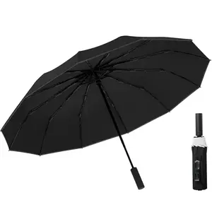 Windproof Three-fold Auto Open Umbrella Compact Rain Umbrella Travel Backpack Portable Umbrella for Women and Men