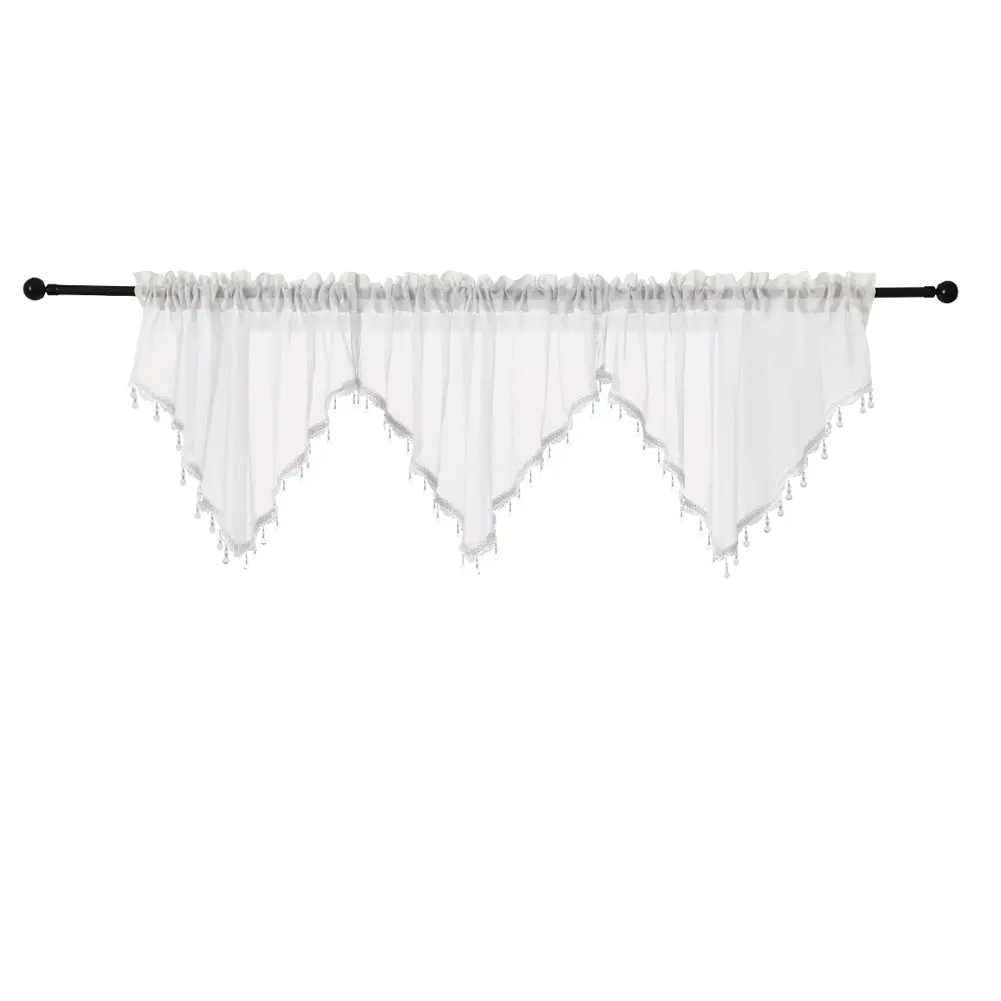 Crushed Texture Sheer Voile Beaded Curtains Valance for Windows Doorway Rod Pocket Kitchen Curtain Valance 51" x 24"