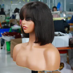 Black Bob Wig With Bangs Short Black Bob Wigs For Women Straight Bob Bangs Wig 10 Inch Natural Looking For Daily Party Use