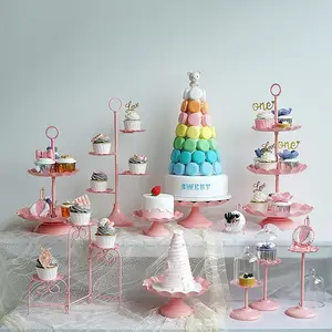Zhrisi — support à gâteau de Buffet en métal rose, à 3 niveaux, présentoir du désert pour gâteaux de mariage et Cupcakes