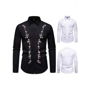 Luxe Lange Mouw Glanzende Pailletten Heren Shirts Custom Party <span class=keywords><strong>Prom</strong></span> Gedrukt Formeel Shirt Voor Mannen - Product Image 4
