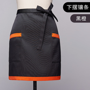 Half-Length Apron Orange Black Hem Striped Pockets Restaurant Bar Uniform Polyester <b>Material</b> - Product Image 2