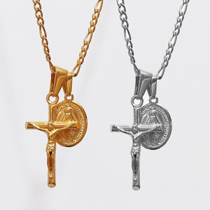 18k PVD Banhado A Ouro Jóias De Aço Inoxidável Religioso Cristão Jesus Colar Virgem Maria Cruz Pingente Colares Para Homens Mulheres - Product Image 1