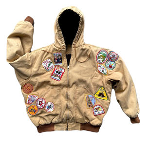 جاكيت جينز مخصص بغطاء للرأس وسحاب، بغسيل حمضي، فضفاض، من قماش القطن، ملابس الشارع، طراز قديم، للشتاء، مطبوع، طويل، سترة عمل - Product Image 4