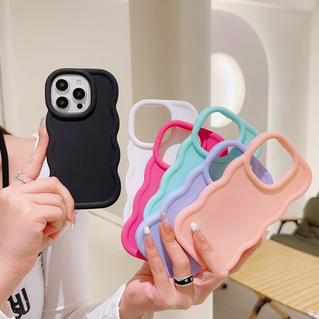 Wholesale Candy Color Creative Wave Shockproof Mobile Cell Phone Case for iPhone 7 8 Plus SE XS XR 11 12 13 14 15 16 17 Pro Max