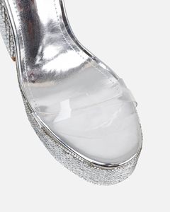 Sandales à plateforme diamantées <span class=keywords><strong>miroir</strong></span> <span class=keywords><strong>argent</strong></span>é pour femmes Chaussures Lady Pumps Chaussures Rhinestone PVC Strap Platform Shining Ankle Strap Sandals - Product Image 3