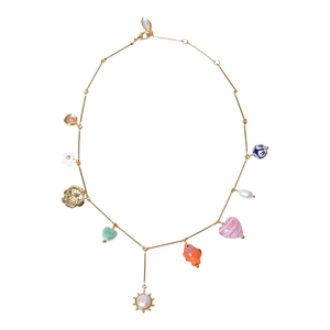 Joyería de acero inoxidable de verano dopamina colorida <span class=keywords><strong>vida</strong></span> marina pez pequeño Diy corazón perla flor encantos Collar chapado en oro - Product Image 3
