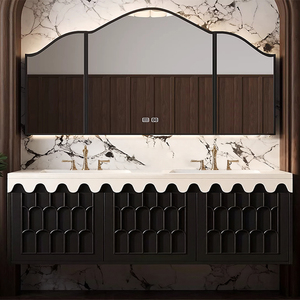 Mobile Bagno Sospeso Moderno con Ampio <span class=keywords><strong>Spazio</strong></span> di Archiviazione e Specchio Retroilluminato Intelligente, Lavabo Integrato - Product Image 1