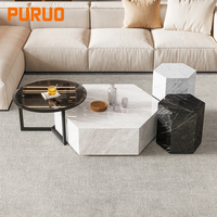 PURUO table basse hexagonale en pierre frittée blanche brillante polyvalente pour salon