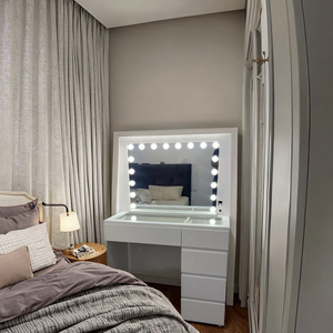 Modern Makeup Vanities High Gloss 5 <strong>Drawers</strong> <strong>Small</strong> Dressing Table Mirror Table Vanity Desk for Makeup Set Bedroom Furniture - Product Image 3
