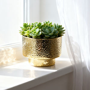 Premium Hammered Gold Succulent Pots Perfect Desk &amp; <strong>Windowsill</strong> Accent Flower Planters - Product Image 1
