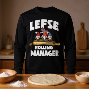 Lefse Rolling Manager Chemise à manches longues et col rond pour adulte sur le thème de la nourriture norvégienne scandinave - Product Image 3