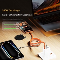 Câble de données magnétique USB-C vers Type-C 240W, tressé, rétractable, 1m, adapté aux tablettes/téléphones mobiles