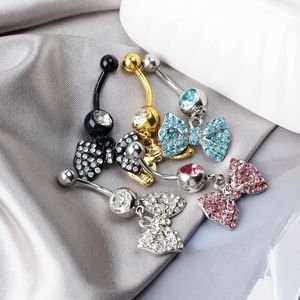 Chirurgisch Staal Buik Ringen Sieraden Helder Kristal Steen Strik Navel Bengelen Ring Mode Vrouwen Lichaam Sieraden - Product Image 1