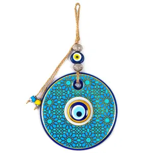 Turkish Tile PAtterned Evil Eye With 3 cm Golden Gilded Evil Eye Amulet Wall Hanging Home Decoration