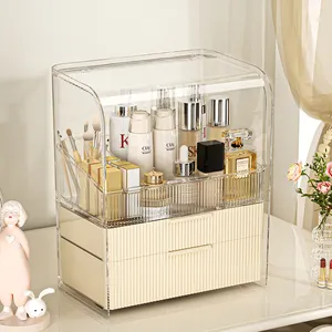 Organisateur de bureau moderne en plastique de grande capacité Boîte de rangement transparente anti-poussière pour cosmétiques Tiroir de maquillage pour soins de la peau rouge à lèvres