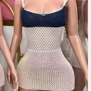 Robe Courte Sexy KuanZe pour <span class=keywords><strong>Femme</strong></span>, Modèle Patchwork Tricoté, Idéale pour l'Été et les Tenues Décontractées - Product Image 3
