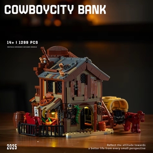 XJD JD110 2025 NUEVO MOC Western Cowboy City <span class=keywords><strong>Bank</strong></span> Street View Carriage Assembly Bricks Juguetes Regalo para Niños 1299 piezas Set de Bloques de Construcción - Product Image 2