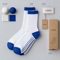 Chaussettes pour hommes en mélange de coton et élasthanne, blanches et cobalt, tricot côtelé, talon et bout renforcés, tailles personnalisées