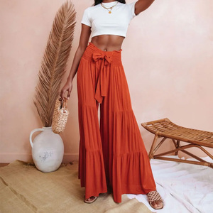 Pantalon de yoga ample à jambes larges, taille élastique respirante et écologique pour femmes, coupe décontractée, longueur totale, effet froissé - Product Image 3