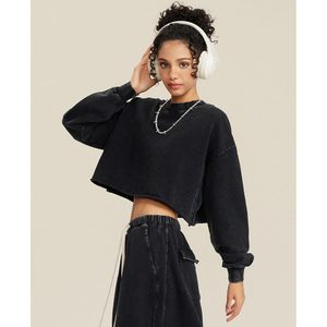 Sudadera Corta de Mujer KEEPSHOWING con Lavado Ácido, Manga Larga, Cuello Redondo, Hombros Caídos, Forro Polar, Estilo Casual Vintage - Product Image 5