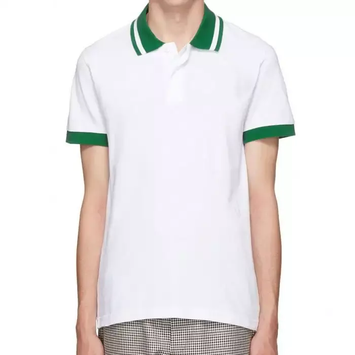 Polo blanc uni avec col vert et poignets côtelés pour homme, Logo personnalisé, PL353