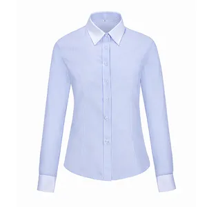 Großhandel Business Stripe Shirts für Frauen Lose Bluse Mode Arbeit tragen Büro Lady Female Tops Chemise Slim Style