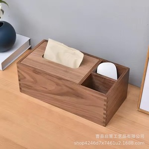 Caja de pañuelos de madera de nogal negro, caja de almacenamiento multiusos cubierta para el hogar, dormitorio, sala de estar, mesa de comedor de hotel - Product Image 3