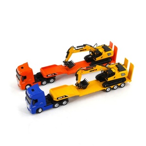 Modèle de camion à plateau statique en alliage métallique Huina 1729 à l'échelle 1/50 avec excavatrice, modèle de construction en aluminium - Product Image 1