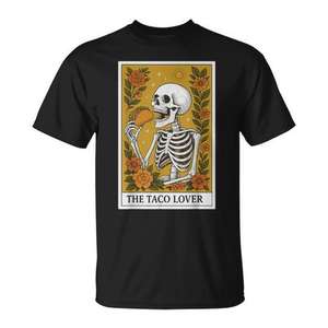 T-shirt The Taco Lover Tarot Card, noir, unisexe, taille adulte S M L XL XXL - Product Image 1