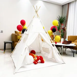 Tente tipi pour enfants style pyramide tente de jeu pour enfants maison toile respirante + cadre en bois de pin tente tipi pour enfants