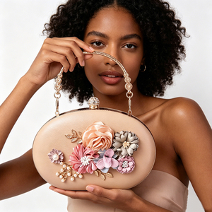 Bolso de mano floral 3D para la noche, bolso ovalado con asa y cadena desmontable, elegante cartera para <span class=keywords><strong>mujer</strong></span> para bodas y fiestas - Product Image 1