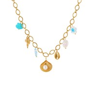 Collier Femme en Acier Inoxydable Plaqué Or 18 carats avec Perles Coquillage Étanche pour l'Été – Vente en Gros