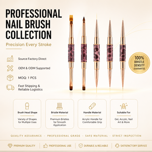 Pinceau à ongles double embout imprimé léopard avec manche métallique, liner en nylon pour gel UV, manucure en salon - Product Image 1