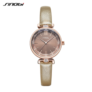 นาฬิกาข้อมือสายหนังหน้าปัดประดับอัญมณีขนาดเล็กสำหรับผู้หญิง - Product Image 3