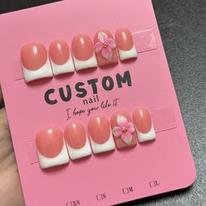 TSZS - <span class=keywords><strong>Uñas</strong></span> Postizas <span class=keywords><strong>Cortas</strong></span> Cuadradas 100% Hechas a Mano, 10 Piezas, Estilo Francés, Reutilizables, Acrílicas 3D - Product Image 2