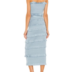 Nouvelle Robe Longue d'Été Femme 2025 à Bretelles Fines, Qualité Supérieure, en Maille Transparente Plissée, Superbe Robe Moulante à Volants - Product Image 3